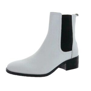 Reaction Kenneth Cole Womens White Stretch Round Toe Block Heel Leather Booties